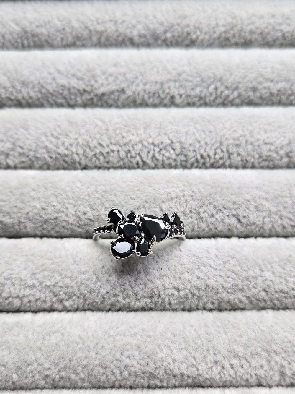 Size 8 Paths Entwined Black Onyx Cubic Zircon Rhodium Plated Bomb Party Ring